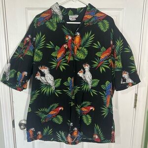 Pacific Legend Hawaiian 2XL Black Colorful Bird Parrots Tropical Luau Cotton